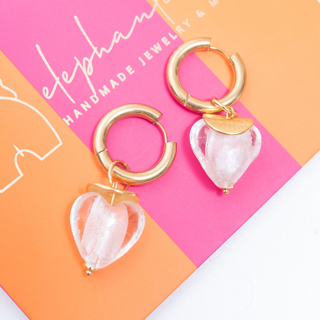 Σκουλαρίκια κρίκοι Opal white hearts