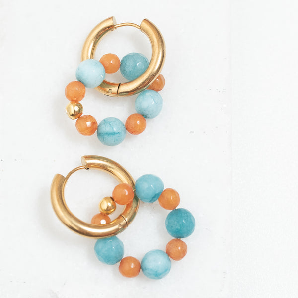 Σκουλαρίκια Κρίκοι με μπλε-πορτοκαλί πέτρες ''Oceanica Multi orange''