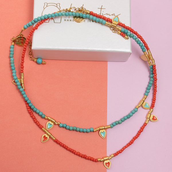 Κολιέ χρωματιστό καρδιά με σμάλτο