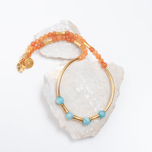 Κολιέ με πολύχρωμα αχάτη και στοιχεία 24Κ