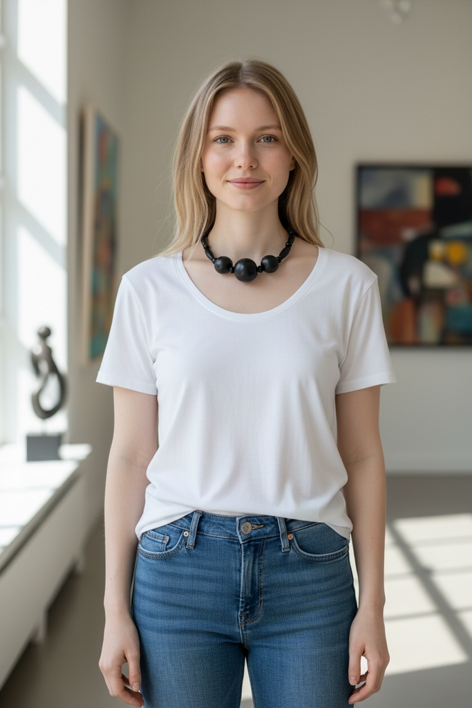 Χειροποίητο Κολιέ με Μαύρες Χάντρες