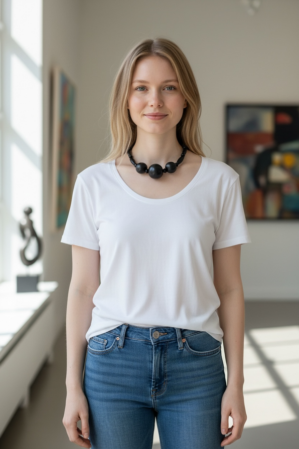 Χειροποίητο Κολιέ με Μαύρες Χάντρες