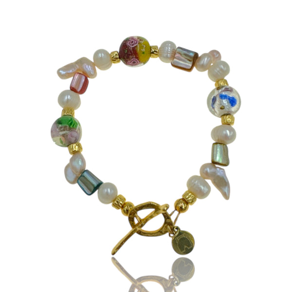 Βραχιόλι με mix Μαργαριταρια καλλιέργειας και ημιπολύτιμες πετρες
