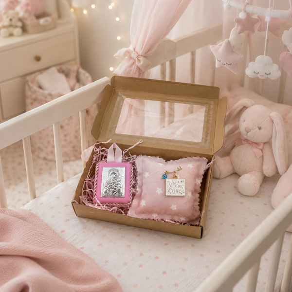 Baby Kit Νεογέννητου Κοριτσιού - Παραμάνα "Να σας ζήσει" & Εικόνα Παναγίας