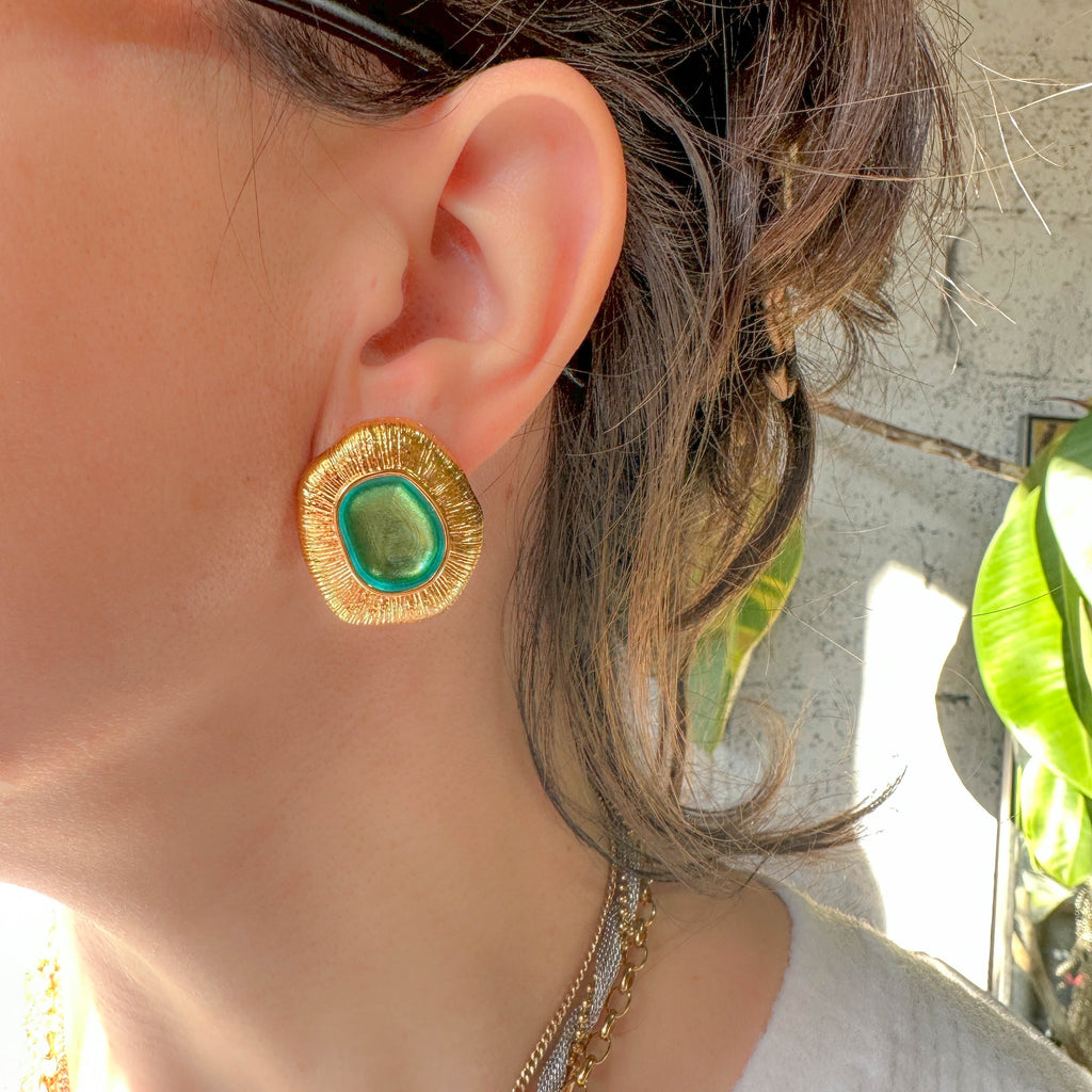 Σκουλαρίκια Μεγάλα Με Πράσινο Σμάλτο