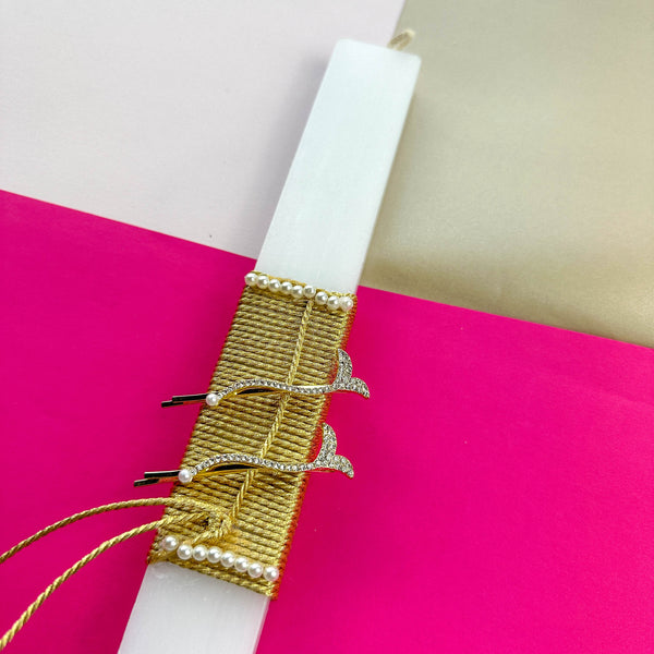 Χειροποίητη Λαμπάδα Σετ 2 κλιπ με σχέδιο ''mermaid tail'' πέρλες & στρας