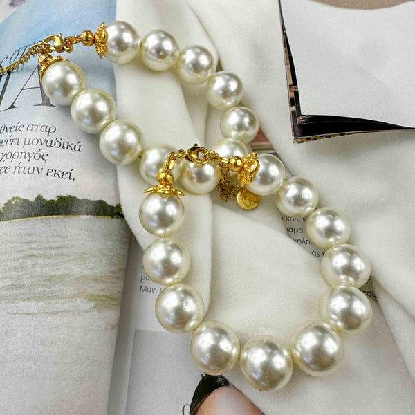 Βραχιόλι με Λευκές Πέρλες & Επίχρυσα Στοιχεία