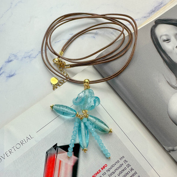 Κολιέ με Μουράνο & Κρύσταλλα σε Δερμάτινο Κορδόνι