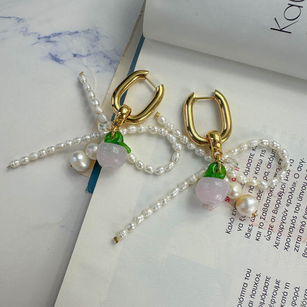 Κρίκοι με Σχέδιο από Μαργαριτάρια & Γυάλινη Χάντρα Μήλο