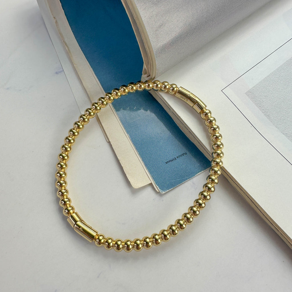 Ατσάλινο Βραχιόλι Χρυσού Χρώματος με Ανάγλυφες Χάντρες ball – Κομψό & Διαχρονικό