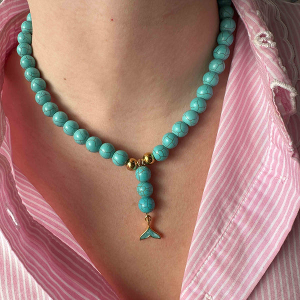 Κολιέ με τυρκουάζ χαολίτες και στοιχείο ουρά γοργόνας