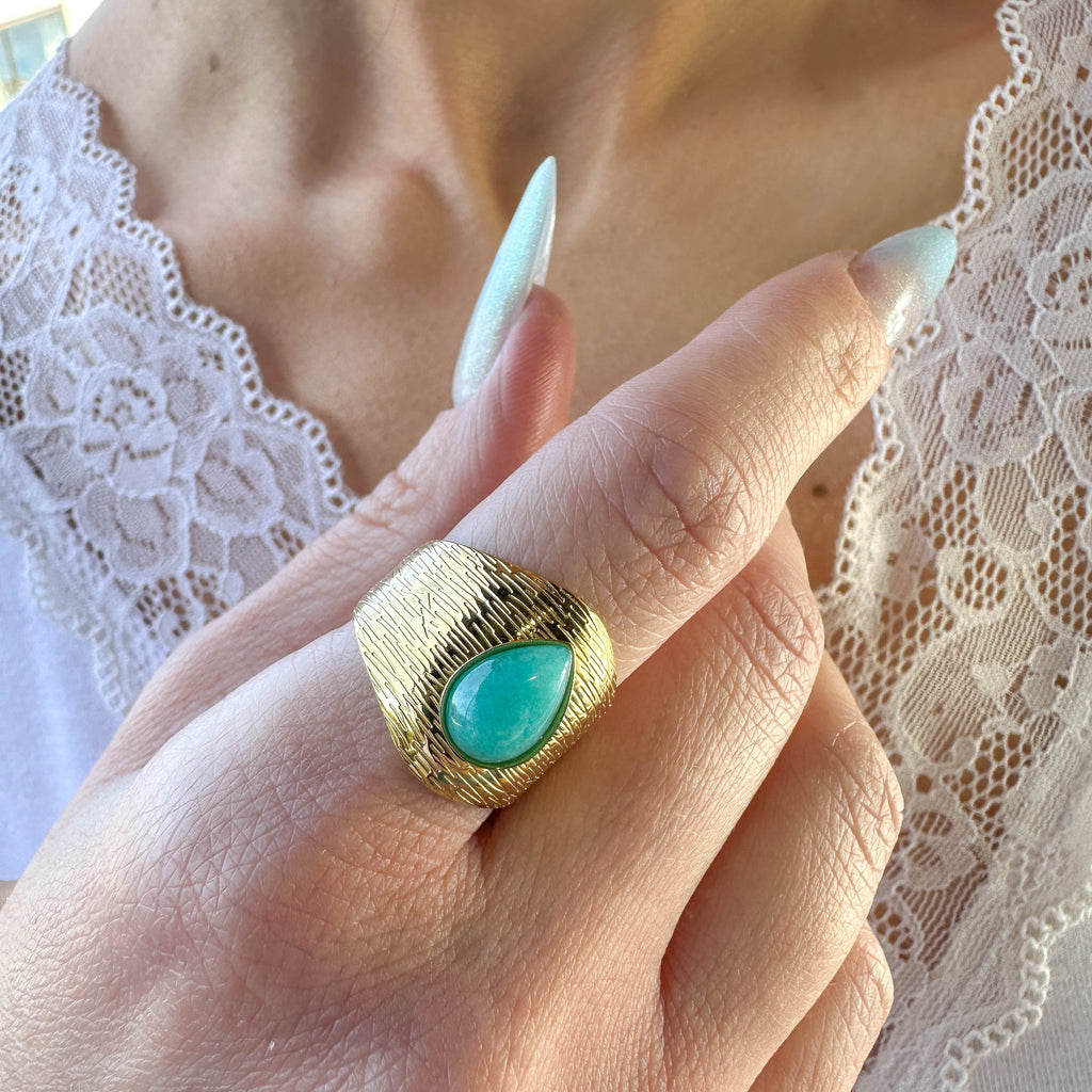 Δαχτυλίδι Δάκρυ με μπλε ημιπολύτιμη πέτρα
