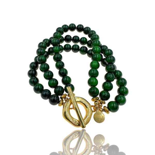 Βραχιόλι "Emerald Bold" με Πράσινες Χάντρες και Χρυσό Κούμπωμα