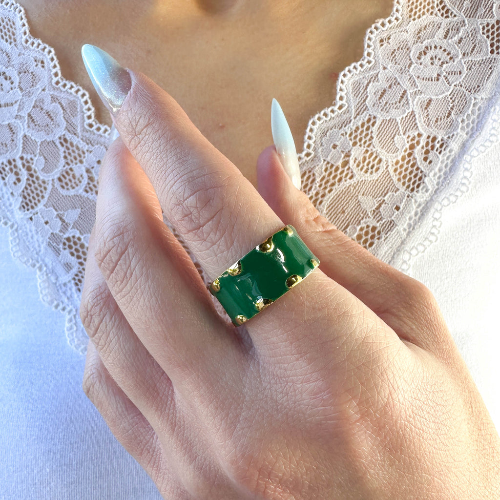 Δαχτυλίδι με πράσινο σμάλτο