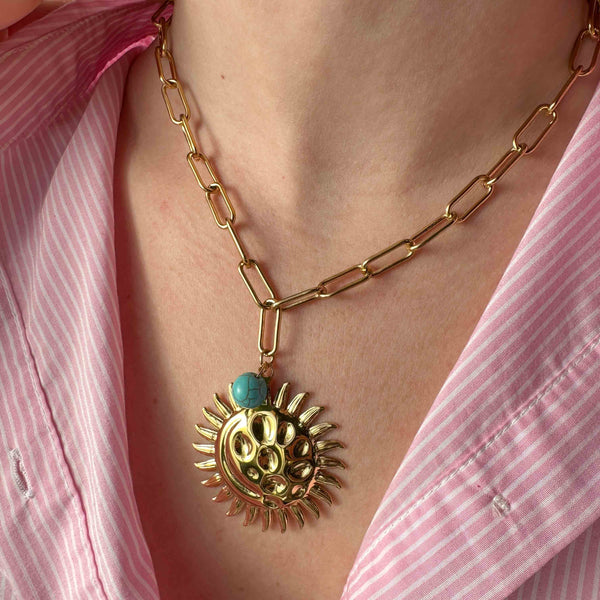 Κολιέ με Αλυσίδα Από Ατσάλι κι επίχρυσα στοιχεία Sunrise