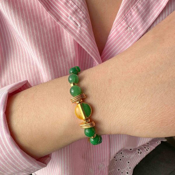Χειροποίητο βραχιόλι Πράσινοι Αχάτες, Κρύσταλλα και Επίχρυσα Στοιχεία