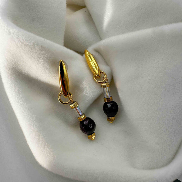 Σκουλαρίκια Μελιτζανί Αχάτες και Κρύσταλλα