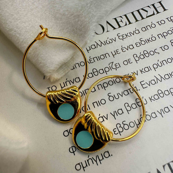 Σκουλαρίκια Κρίκοι με Κρεμαστό Στοιχείο Με Σμάλτο Τυρκουάζ