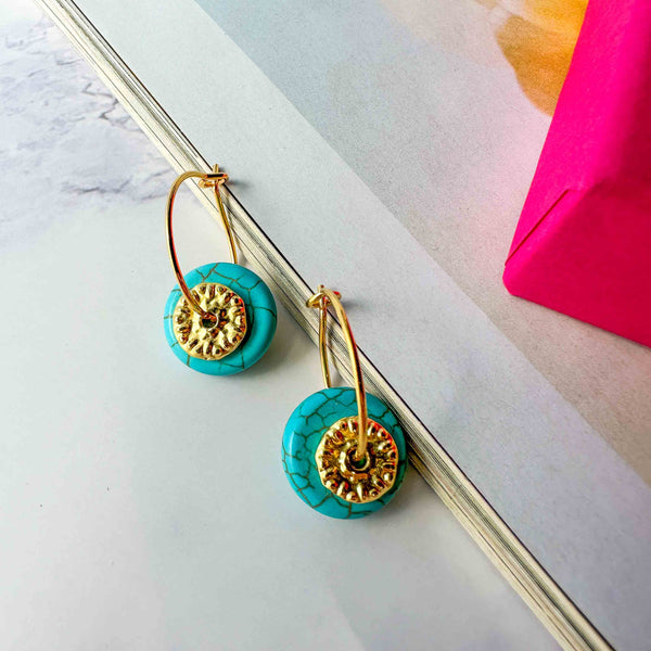 Σκουλαρίκια κρίκοι Round Turquoise Matt