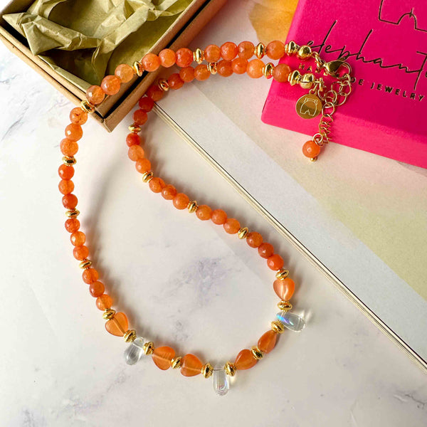 Κολιέ Sunrise με αχάτες και cat's eye