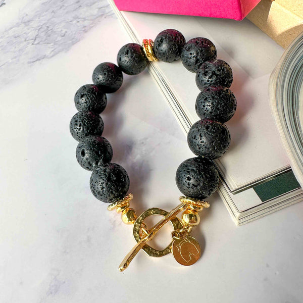 Βραχιόλι Santorini με μαύρη λάβα ημιπολύτιμη πέτρα