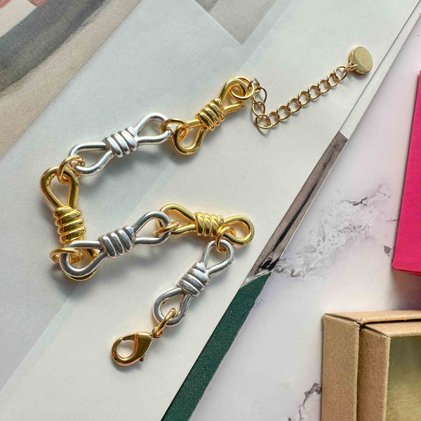 Βραχιόλι αλυσίδα δίχρωμο με κόμπους με αυξομείωση