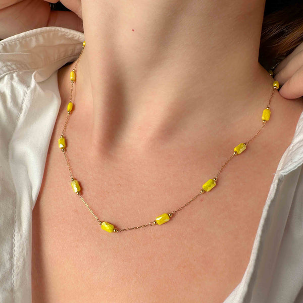 Κολιέ αλυσίδα ατσάλι με Κίτρινα κρύσταλλα