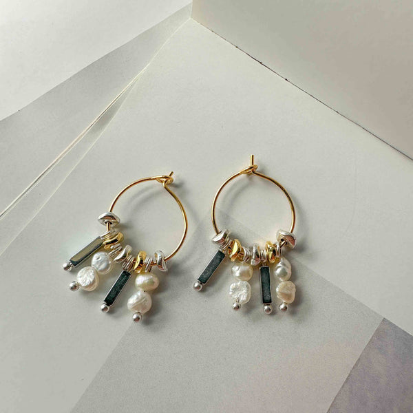 Σκουλαρίκια Κρίκοι Αιματίτες Μαργαριτάρια