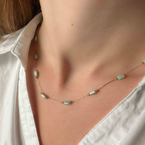 Κολιέ αλυσίδα ατσάλι με Βεραμάν κρύσταλλα