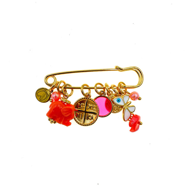 Παραμάνα παιδική σε κοραλί απόχρωση με ελεφαντάκι και σταυρό