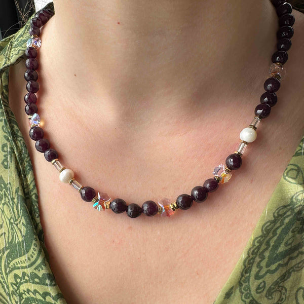 Κολιέ Μελιτζανί Αχάτες, Κρύσταλλα και Μαργαριτάρια Καλλιέργειας