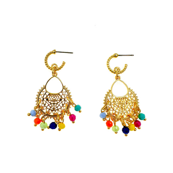 Σκουλαρίκια Έθνικ με πολύχρωμα κρύσταλλα