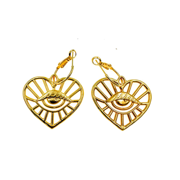 Σκουλαρίκια κρίκοι Καρδιά με Βλέφαρο Μάτι