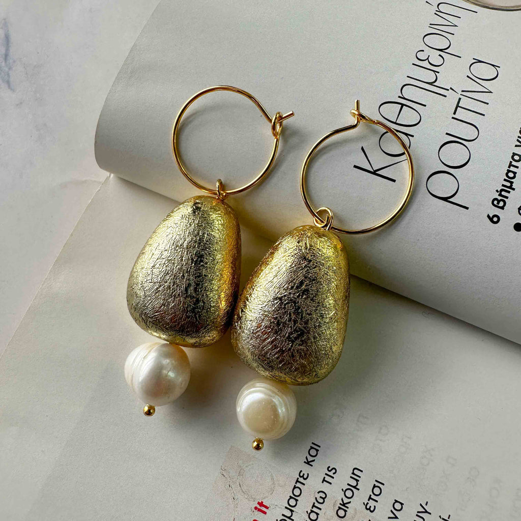 Σκουλαρίκια κρίκοι Golden Pebbles