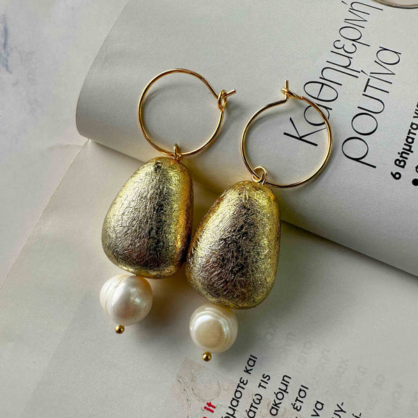 Σκουλαρίκια κρίκοι Golden Pebbles