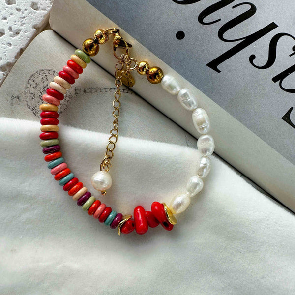 Βραχιόλι με μαργαριτάρια , κοράλλια και χρωματιστούς χαολίτες