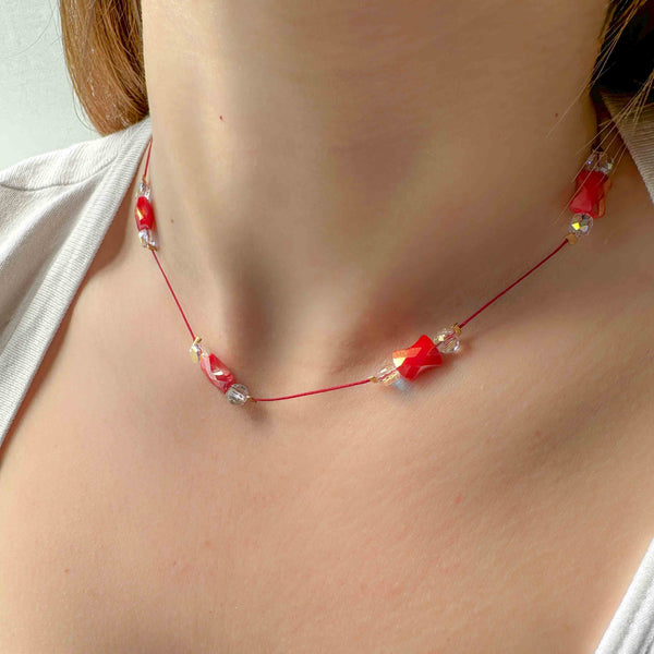 Κολιέ με Κρύσταλλα Σε Μεταξωτό Κορδόνι – Λάμψη & Αέρινη Κομψότητα - Red