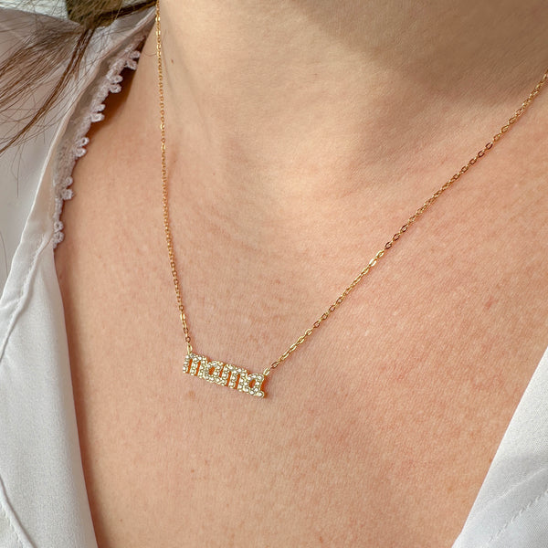 Κολιέ με Μενταγιόν “mama" με ζιργκόν λευκά