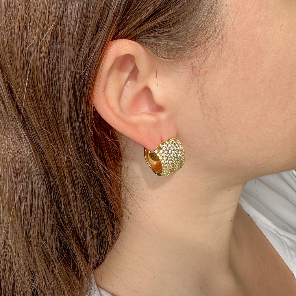 Ατσάλινα Σκουλαρίκια Κρίκοι με Ζιργκόν – Χρυσά Statement Σκουλαρίκια