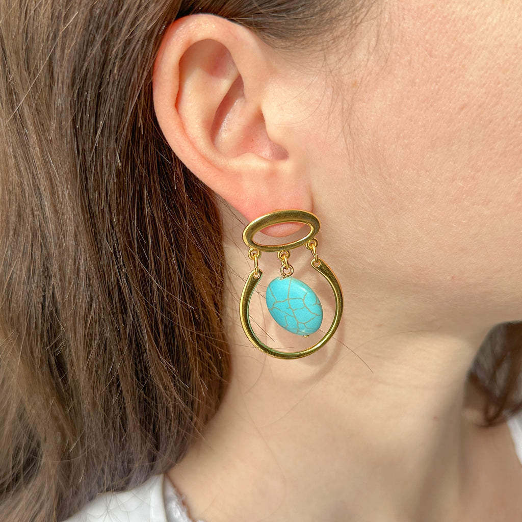 Επιχρυσωμένα Σκουλαρίκια με Τυρκουάζ Χαολίτη