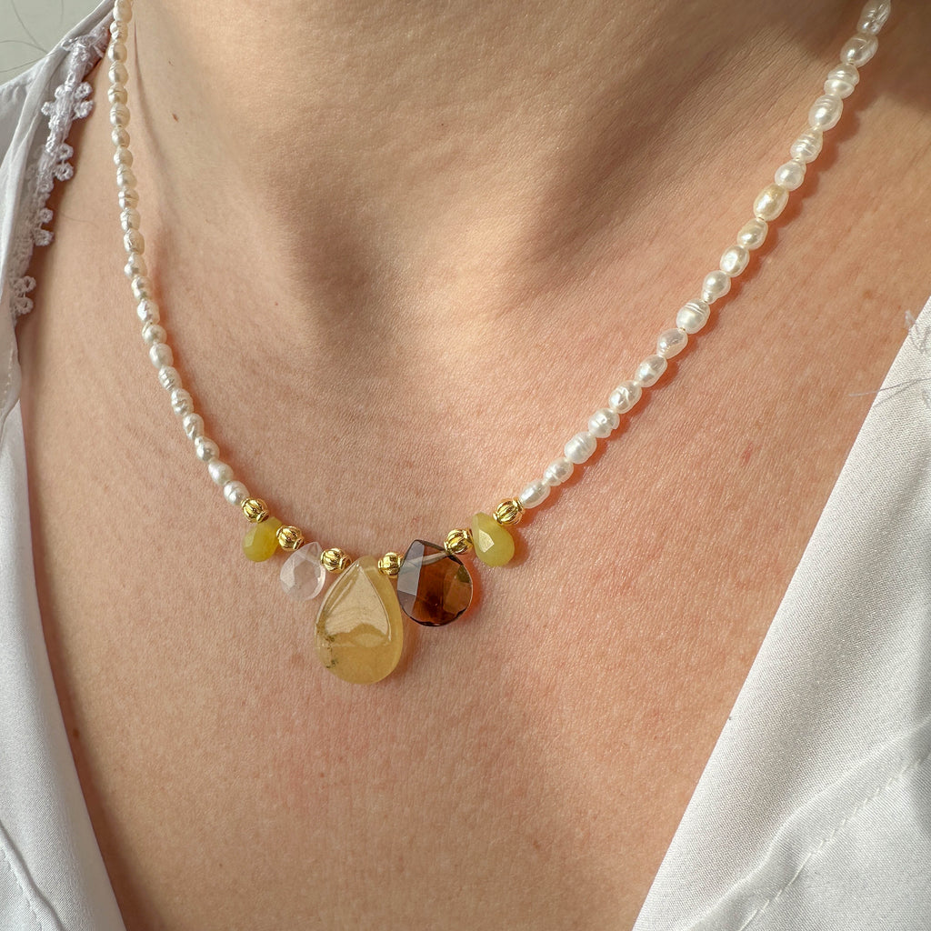 Κολιέ με Μαργαριτάρια και Φυσικές Πέτρες – Κίτρινο Pendant Κόσμημα