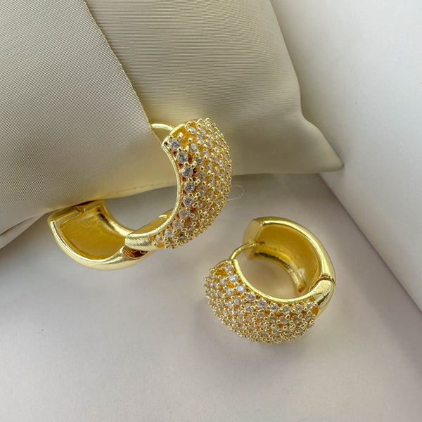 Ατσάλινα Σκουλαρίκια Κρίκοι με Ζιργκόν – Χρυσά Statement Σκουλαρίκια