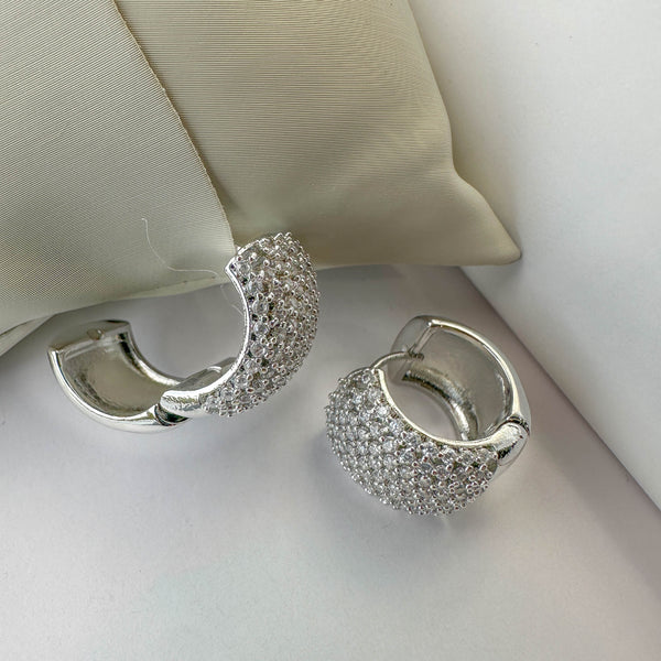 Ατσάλινα Σκουλαρίκια Κρίκοι με Ζιργκόν – Ασημί Statement Σκουλαρίκια