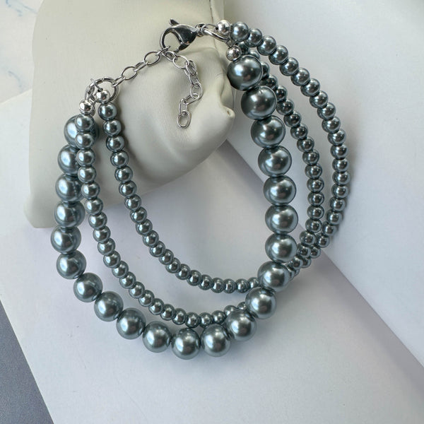 Τρίσειρο Βραχιόλι με Γκρι Πέρλες