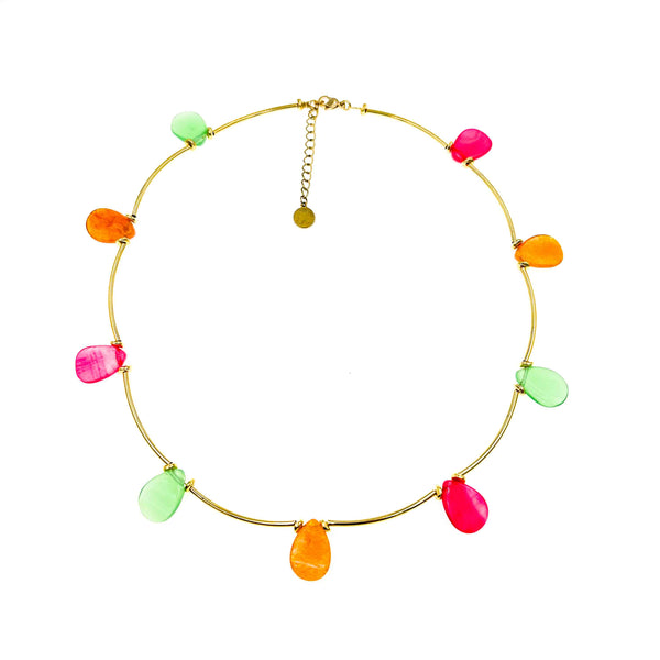 Κολιέ με πολύχρωμες πέτρες από αχάτη και επίχρυσες λεπτομέρειες 24Κ