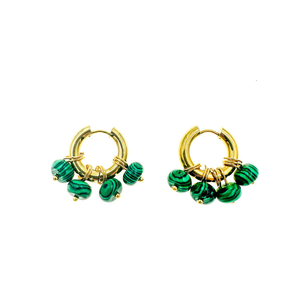 Σκουλαρίκια Κρίκοι με πράσινες πέτρες ''Oceanica malachite''