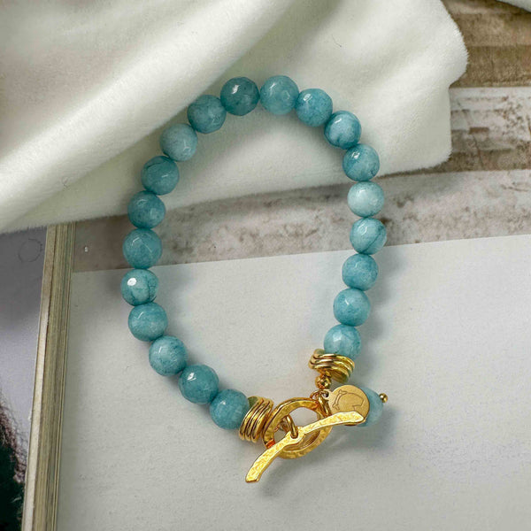 Βραχιόλι Με Τυρκουάζ Αχάτες κι Επίχρυσα Στοιχεία