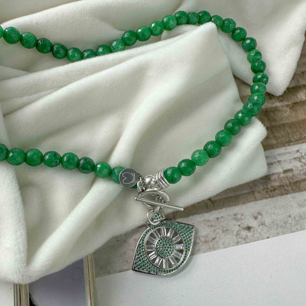 Κολιέ Μάτι Με Ζιργκόν και Αχάτες Πράσινους