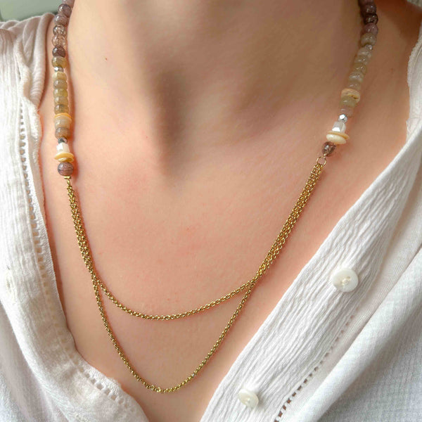 Κολιέ Double Chain με πέτρες