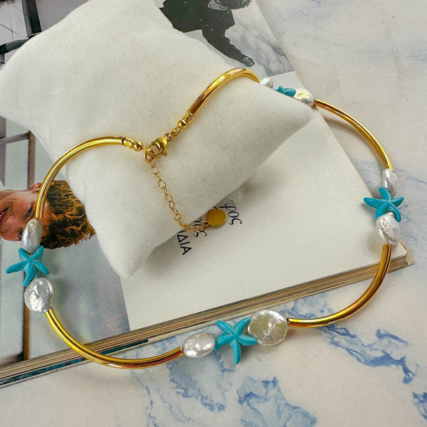 Κολιέ με μαργαριτάρια και χαολίτη σε σχήμα αστερία